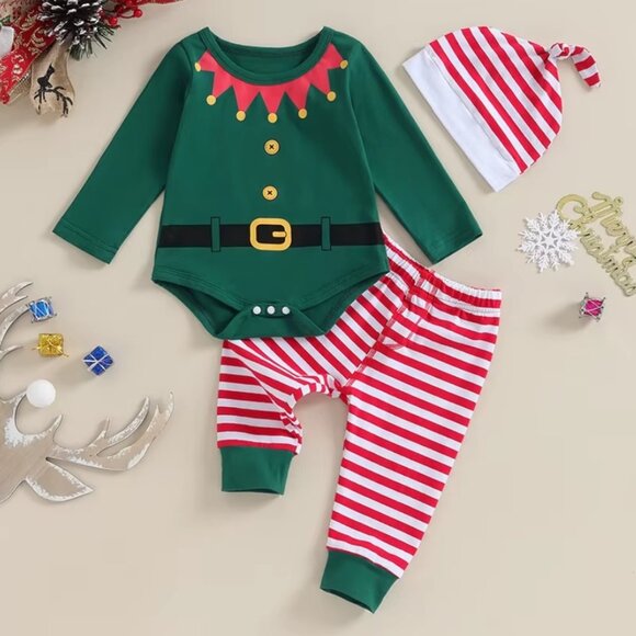 Other - Baby Boys Christmas Elf Long Sleeve Bodysuit Outfit Set